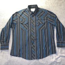 Wrangler Western Shirt Extra Large XL Snap Button Up Black Blue Silver Stripe