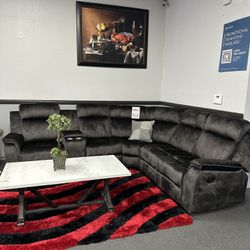 Gray Sofa Sectional w/ 3x Recliners
