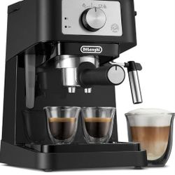 De'Longhi Stilosa Manual Espresso Machine, Latte & Cappuccino Maker, 15 Bar Pump Pressure + Milk Frother Steam Wand, Black / Stainless, EC260BK, 13.5 