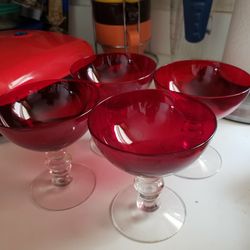Set Of 4 Vintage Red Glasses
