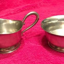 Vintage K.M.D KMD TIEL Royal Holland Pewter Footer Sugar Bowl & Creamer Low Short Milk  Pitcher Set 