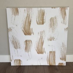 36x36 EXTRA LARGE Modern White And Golden Brown Brushed Canvas Wall Art
