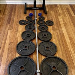 300 Lbs Olympic Weight Set + Weights tree 