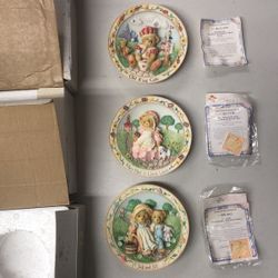 3-Cherished Teddies Nursery Rhyme Collection Plates 