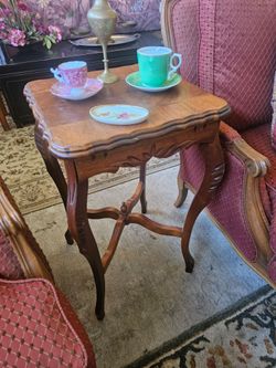 Petite Vintage Mahogany or Walnut Side Table with inlaid top