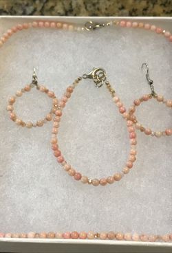 Coral necklace bracelet earrings