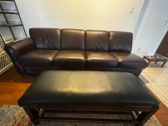 Dark Brown Leather Sofa with Ottoman