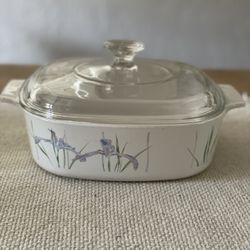 Vintage Corning Ware Shadow Iris A-2-B Casserole Dish 2 Liter with Glass Lid