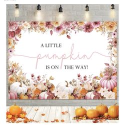 7x5ft Fall Pumpkin Baby Shower Backdrop- A Little Pumpkin is On The Way