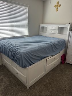 White Captain's Bed Frame with Storage Drawers