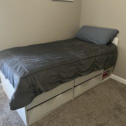 Twin Platform Bed with Four Drawers and Cubbies