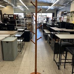 VASAGLE Solid Wood Coat Rack Free Standing Hall Coat Tree w/ 8 Hooks - Caramel Brown