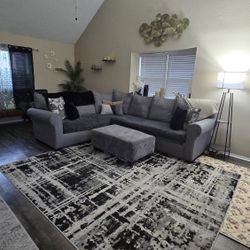 Grey Sectional Sofa Set With Ottoman