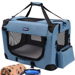 Petprsco Portable Collapsible Dog Crate, Travel Dog Crate 24x17x17 with Soft Warm Blanket and Foldable Bowl for Large Cats & Small Dogs Indoor and Out