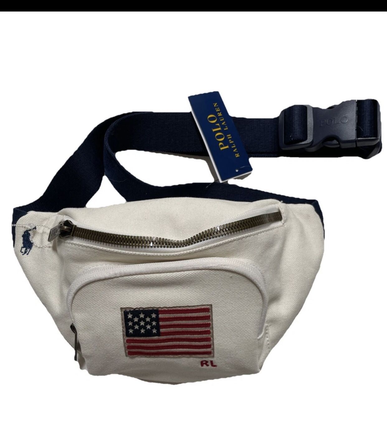 Polo Ralph Lauren Canvas Waist Bag - Estate Cream - Flag USA RL - Fanny Pack