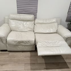 2 Leather Reclining Couches Light Beige Work Great