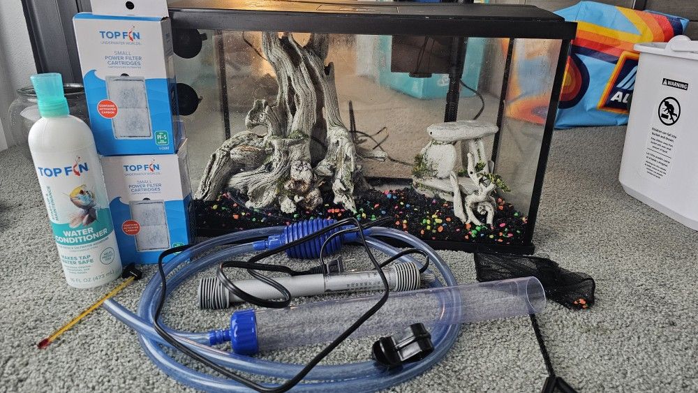 10 gallon fish tank with filter and accessories