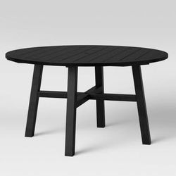 Large Black Smith & Hawken Round Black Wooden Outdoor Dining Table | One Leg Needs Rebuilt
