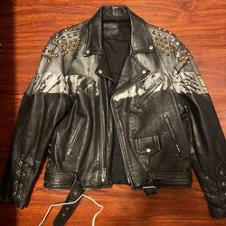 Unisex black leather biker jacket