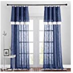 New! Semi Sheer Curtains Attached Valances Window Decor Linen Textured Sheers Light Airy Rustic Drapes for Patio Door Home Office Farmhouse, 52 inch W