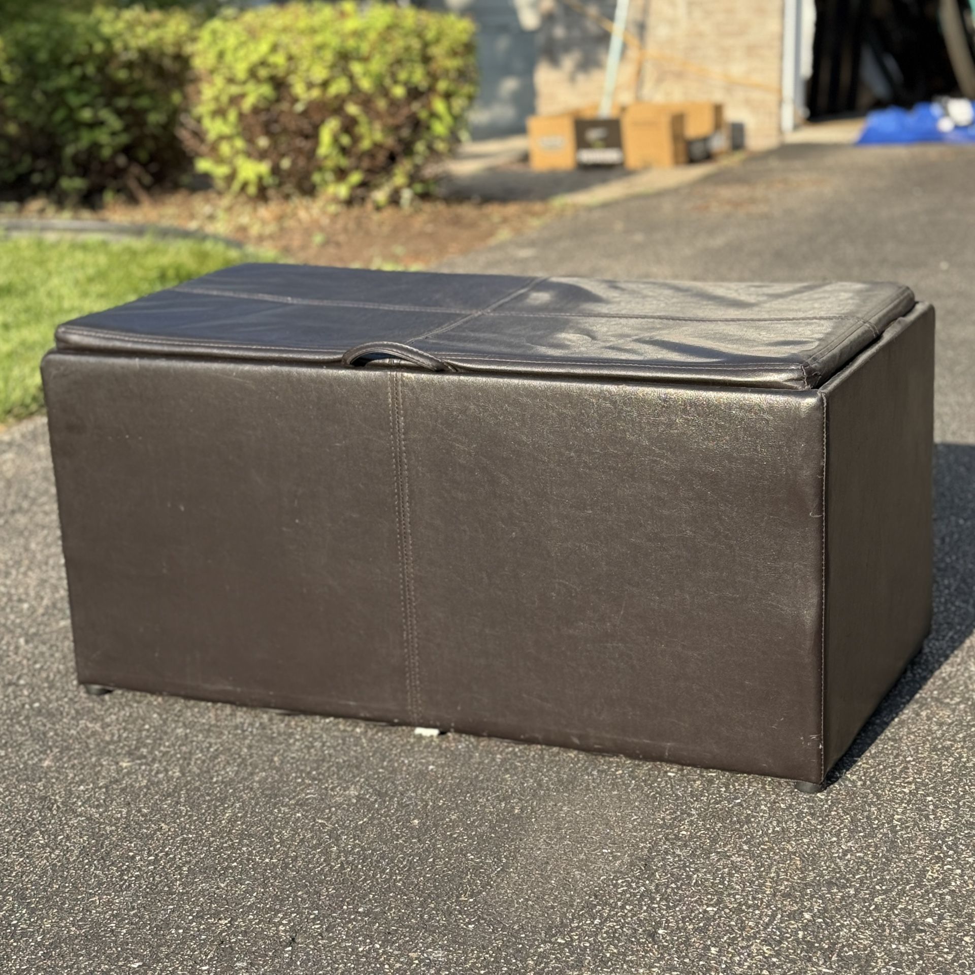 Black Faux-Leather Storage Ottoman / Bench