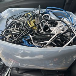 Huge Box Of Cables Ethernet Office Cables USB Cables etc Plus AC Adapters 