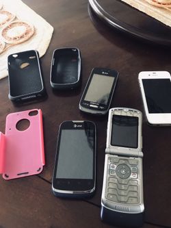 Used Phones. I Phone, Motorola flip, att, Samsung with covers and cords