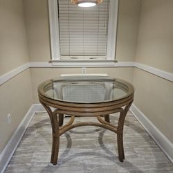 Pencil Reed Rattan Wicker Dining Table With Tempered Glass Top