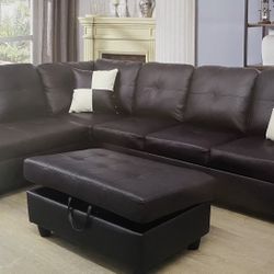 Black Leather Sectional Couch And Ottoman