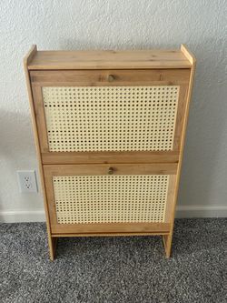 Bamboo Shoe Cabinet with Rattan Doors