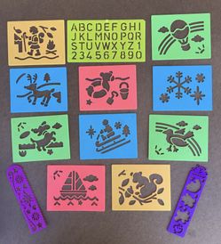 Alphabet / Number & 10 Fun Picture Stencils w/ 2 Stencil Bookmarks