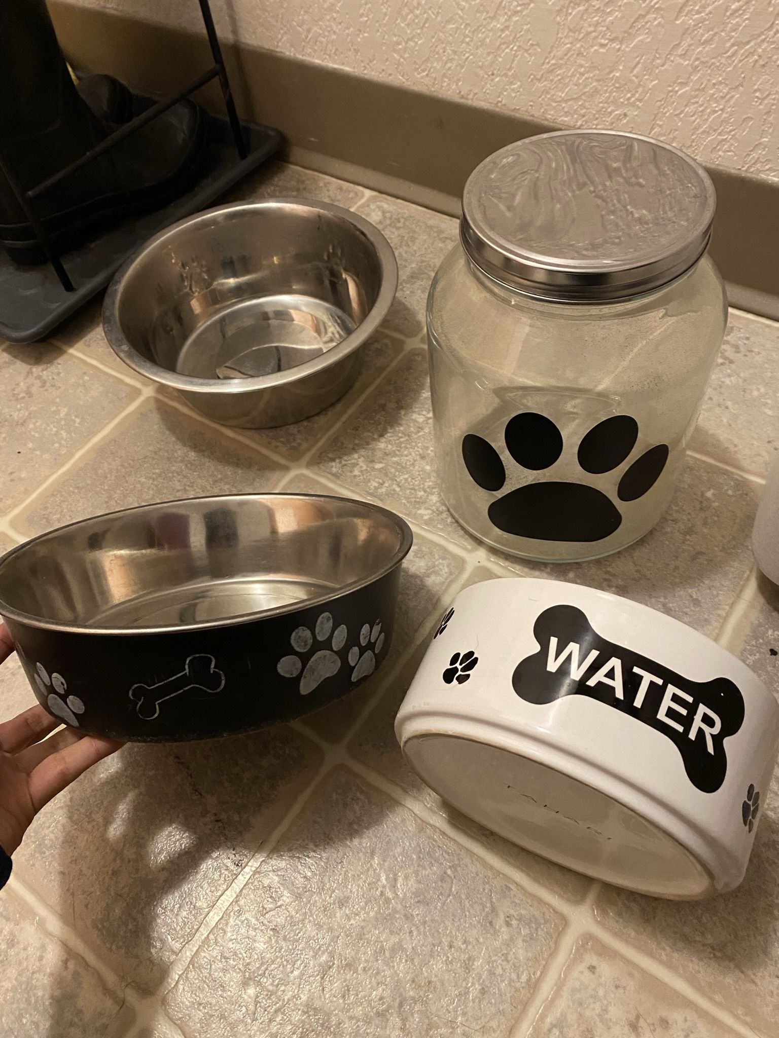 Dog Bowls & Small Container For Treats  