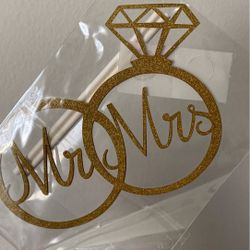 Gold Glitter Wedding Cake Topper - Mr. & Mrs.