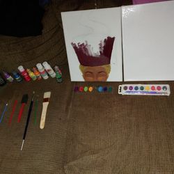 Acrylic Paint Paint Brushes And Canvas