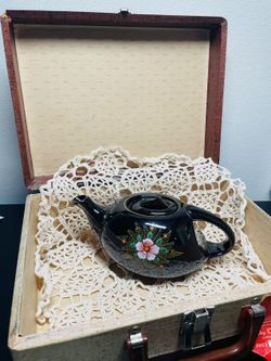 Vintage Japanese Floral Teapot with Original Case