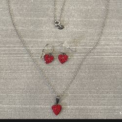 Red Heart Valentines Necklace and Earrings Set