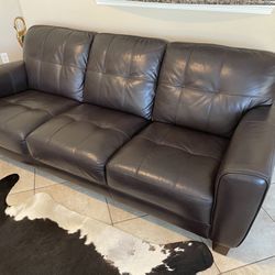 Never Used All Leather Sofa, Dark Brown.