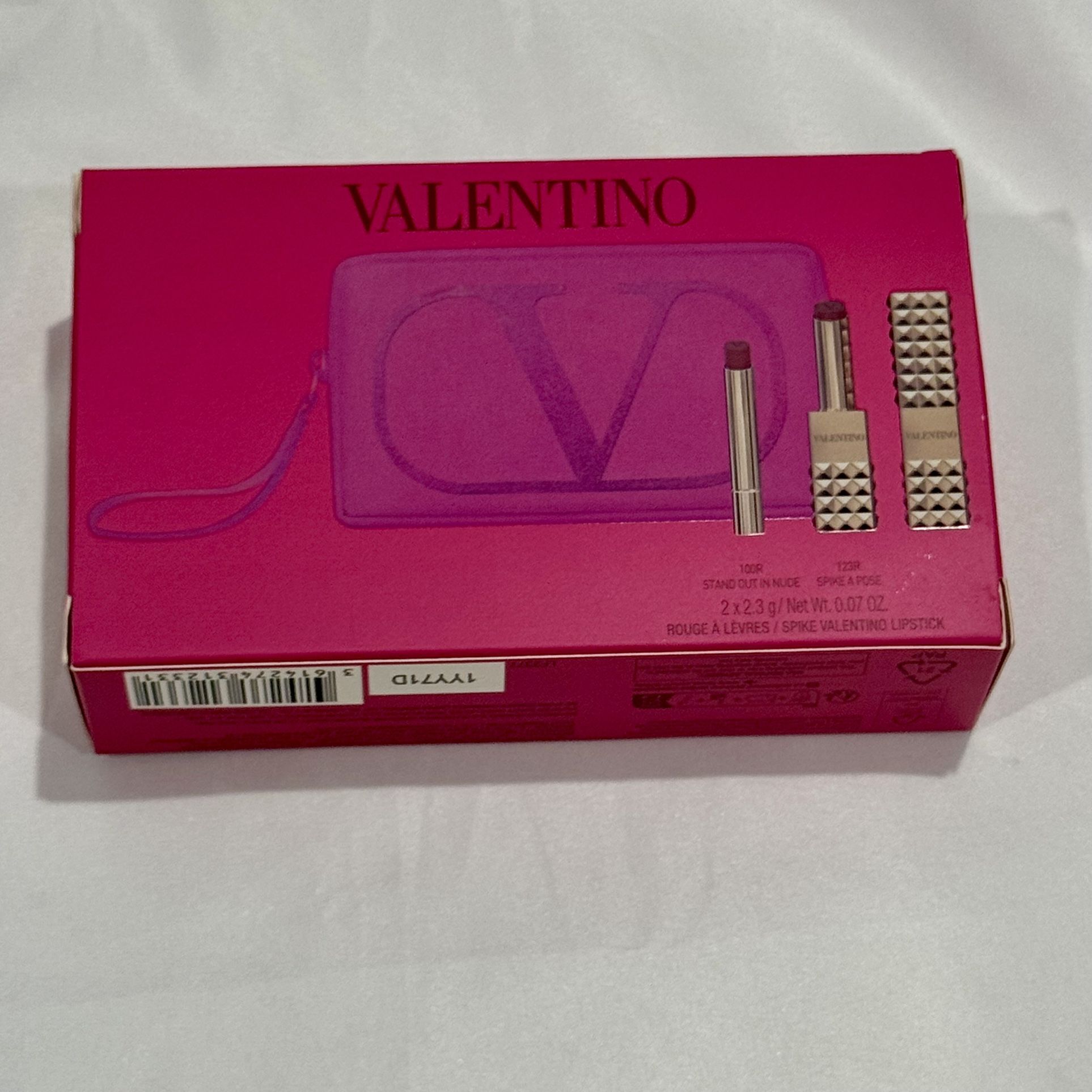 Valentino Spike Lipstick Pink Pouch Gift Set 123R Strike Pose 100R
