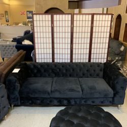 Black Velvet Sofa Loveseat And Chair  20% Off Sale