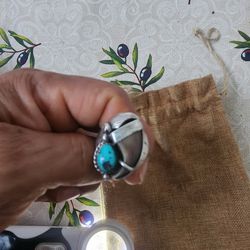 Silver Ring 9'25 Navajo With Bear Garra