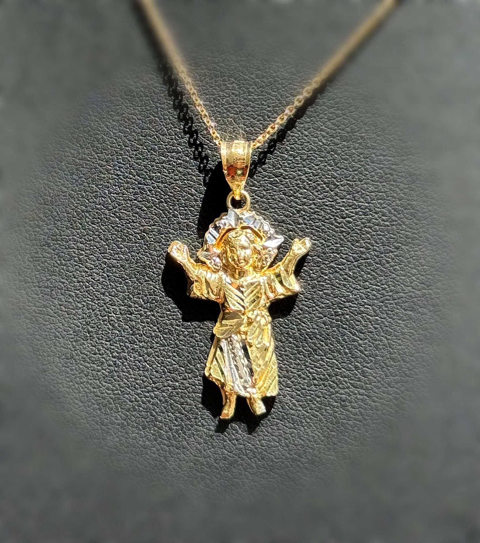 Jewelry 14k solid yellow two tone Devine Child Crosses Religious Pendant charm