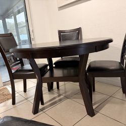 Furniture - Gia Round Dining 5 Pc Set-Ebony - D1701-50S, Wood Table And Two Stools