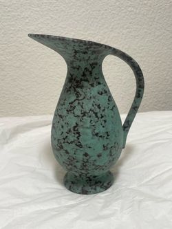 MCM West German Pottery Pitcher Jug Vase #667 Turquoise Black Brocade Splatter