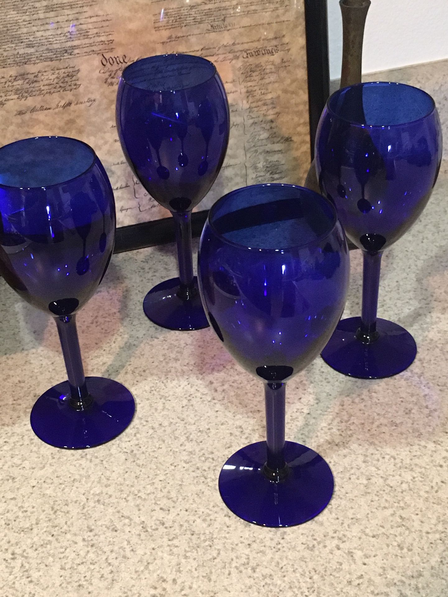 Cobalt Blue Glass Wine Goblets - Set of 4