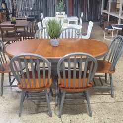 5-piece Farmhouse Solid Wood Dining Set with Leaf - Grey/Walnut