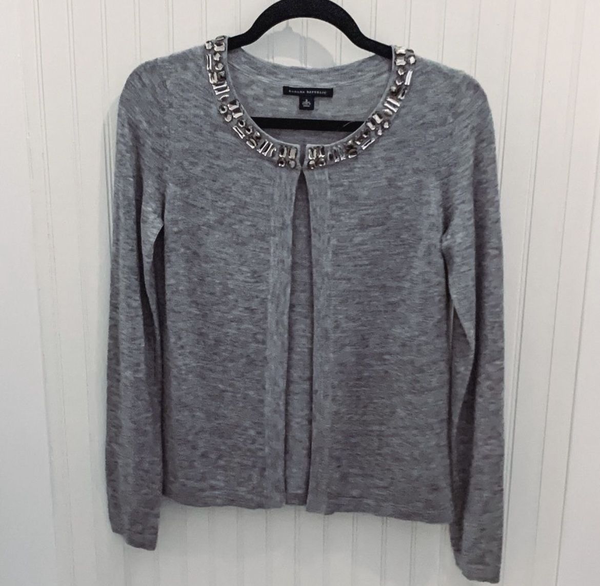 NEW Banana Republic Gray Jeweled Open Cardigan Size Small 