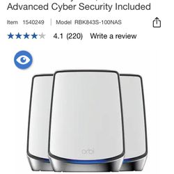 NEW NETGEAR – Orbi RBK843S AX6000 Wi-Fi 6 Mesh System, One Year Advanced Cyber Security Included