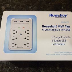 Power strip with 6 outlets, 3 USB outlets, and surge protection