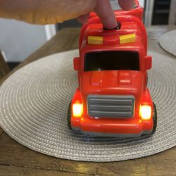 Red Fire Truck Transporter Toy Age 3+ Pre Owned Lights & Sounds