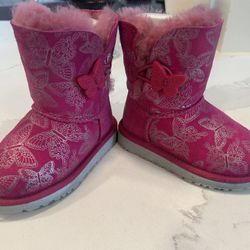 Ugg Australia Bailey Button Butterfly Boots Pink Girls Size 8